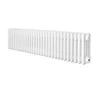 Traditional 4 Column Radiator 300mm x 1370mm Modern Central Heating Heater Gloss White Carbon Steel Horizontal Wall Mounted Kitchen Living Room Bathroom Cleaning Brush Fixing Kit & Brackets