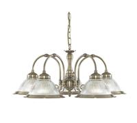 Traditional 5 Arm Pendant With Clear Ribbed Glass