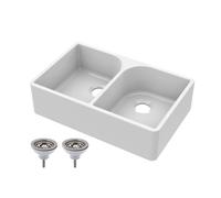 Traditional 795mm 2 Bowl Fireclay Butler Kitchen Sink - Full Weir & Wastes