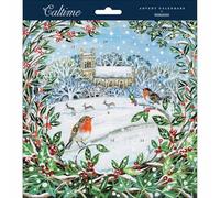 Traditional Advent Calendar Church Snow Robin Holly - 210mm x 210mm 24 Doors