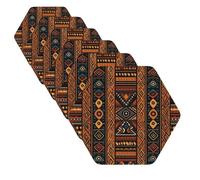 Traditional African Design Pattern Leather Coasters for Drinks Set of 6 Heat Resistant Bar Coaster Hexagon Cup Mat Pad Cute Cup Coaster for Home Decor Gifts