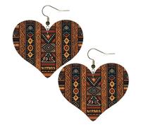 Traditional african design pattern Leather Earrings for Women Heart Earring Lightweight Dangle Earrings Jewelry Gifts, One Size, No Gemstone