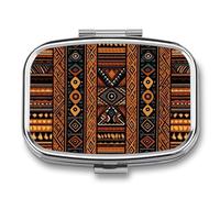 Traditional African Design Pattern Pill Box 2 Compartment Pill Case Portable Pocket Pill Organizer Medicine Vitamin Organizer for Men Women