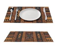 Traditional African Design Pattern Placemat, 6 PCS PVC Placemats Washable Non-Slip Place Mats for Dining Table, Wipeable Table Mat for Party Kitchen Dining Decor