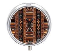Traditional African Design Pattern Printed Pill Box Pill Container Portable Medicine Pill Case Metal Travel Pill Box Vitamin Container with 3 Compartment Medicine Case