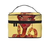 Traditional African Girl Painting Printed Makeup Bag Travel Cosmetic Bags for Women Cosmetic Storage Bag Zipper Toiletry Bag Organizer with Handle