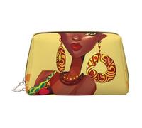 Traditional African Girl Painting Printed Small Makeup Bag Portable Leather Make up Bag Travel Zipper Cosmetic Bags Organizer for Women