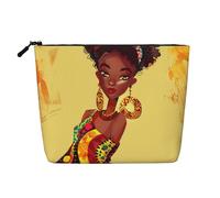 Traditional African Girl Painting Printed Travel Makeup Bag Imitation Linen Cosmetic Bags Waterproof Cosmetic Case Organizer for Women