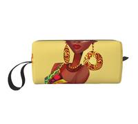 Traditional African Girl Painting Printed Travel Makeup Bag Portable Cosmetic Bag Makeup Case Toiletry Handbag Organiser for Women