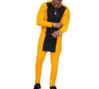 Traditional African Suit 2 Piece Set Dashiki Shirt and Pants Fashion Outfit for Mens Long Sleeve Tracksuits (Color : Yellow, Size : 4XL)