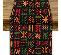 Traditional African Table Runner, African Black History Month Juneteenth Red Yellow Green Square Lines Symbols Kitchen Dining Table Decor for Home Holiday Party, 13x36inch