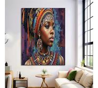 Traditional African Women Print Wall Art Decor for Bathroom Cloakroom, Mixed Colors Art Canvas Print Poster, Portrait Pictures Paintings Kitchen Bedroom Decor Murals, 16x20in No Frame