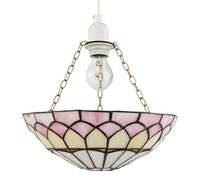 Traditional and Classic Amber and Pink Stained Glass Domed Tiffany Pendant Lighting Shade with Antique Brass Chains | 30cm x 9cm by Happy Homewares