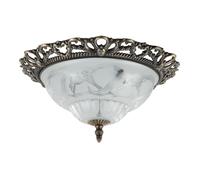 Happy Homewares Traditional and Classic Antique Brass and Floral Glass Flush Ceiling Light