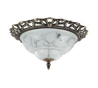 Traditional and Classic Ornate Metal and Floral Glass Flush Ceiling Light Fitting Happy Homewares Metallic Gold One Size
