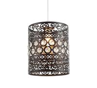 Traditional and Ornate Dark Bronze Easy Fit Drum Pendant Shade with Clear Acrylic Droplets | 20cm Diameter | Shabby Chic Style by Happy Homewares