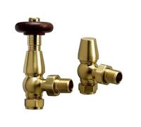 Traditional Angled Radiator Valves - Brushed Brass Thermostatic TRV Valve Pair 15mm / ½” - Stylish Heating Control for Column & Towel Radiators