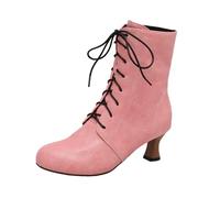 Traditional Ankle Boots With Heel Women's Retro Medieval Booties PU Leather Large Size Booties Strappy High Heels Autumn Winter Ankle Shoes(Pink,4 UK)