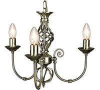 Traditional Antique Brass Plated 3 Arm Pendant Ceiling Light Fitting with Twist Knot Design by Happy Homewares