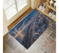 Traditional Architecture Indoor Doormat, Sunset Windmill Non-Slip Absorbent Machine Washable Resist Dirt Entrance Area Rug, Blue for Inside Entrance Front Back Door Garden,
