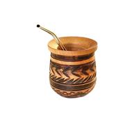 Traditional Argentine Mate Mug, Yerba Mate Pumpkin with Bulb, Hand-Carved Wood Matt, Gift for Argentino, Gourd Mate Cup, Handmade Mate