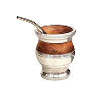 Traditional Argentine Matte Glass, Handmade in Carob Wood with Stainless Steel Coating, Matte with Bulb Gourd Mate Mug