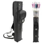Traditional Arrow Quiver Shoulder Back Leather Arrow Holder with Large Pouch Handmade Arrows Bag (Type 1-Black)