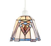 Traditional Art Deco Tiffany Stained Glass Pendant Lighting Shade in Purple and Soft Pink | 20cm x 15cm | Soft Blue Accents by Happy Homewares