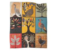 Traditional Art of Madhya Pradesh, India Painted Patchwork Patterned Throw Warm for Camping Outdoor Lightweight for Sofa Bed 80x90inch(200x230cm)