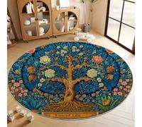 Traditional Art Plants Tree Of Life Round Rug, 80 cm Soft Dark Blue Round Area Rug Bedroom Kitchen Mat - Washable Indoor Accent Carpet for Bathroom Nursery Living Room Hallway Home Decor