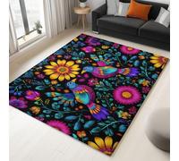 Traditional Art Style Area Rug for Bedroom - Bright Colors Flowers Birds Printed Rugs Living Room 120 x 170 cm, Color Carpet Durable Super Soft Rugs Easy to Clean for Dining Room Office Laundry