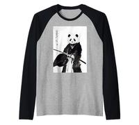 Traditional Asian Ink Brush Art Bushido Warrior Giant Panda Raglan Baseball Tee