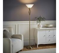 Traditional Barley Twist Floor Lamp Uplighter Standard Light Glass Shade Lounge