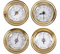 Traditional Barometer,Weather Station Analogue, Thermometer Hygrometer Kit Accessory Brass Case 98mm Measuring Tools, 4Pcs Weather Station Set, Weather Monitoring Instrument