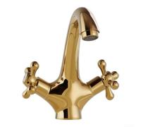Traditional Basin Mixer for tap Brass Cross Handle Hot Cold Water Faucet for Vintage Bathroom Sink 15cm(Golden)