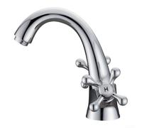 Traditional Basin Mixer for tap Brass Cross Handle Hot Cold Water Faucet for Vintage Bathroom Sink 15cm(Chrome)