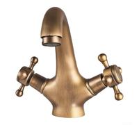 Traditional Basin Mixer for tap Brass Cross Handle Hot Cold Water Faucet for Vintage Bathroom Sink 15cm(Antique-Style)