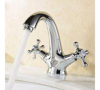 Traditional Basin Mixer Tap Bathroom Sink Chrome Faucet Dual Control Cross Head Handles Hot & Cold Wather w/Accessories and Free- Up Waste