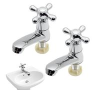 Traditional Basin Taps Pair, 2 pcs Bathroom Taps, Solid Brass Tap for Bathroom Basin, Polished Sink Mixer Pillar Tap, Victorian Style Cross Lever Design for Wash Basins