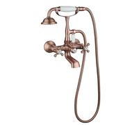 Traditional Bath Mixer Tap with Shower Attachment Wall Mounted Bath Shower Mixer Tap Brass Double Cross Handle Victorian Taps Chrome