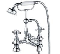 Traditional Bathroom Bath Shower Mixer Tap and Kit - Crosshead Handles - Chrome