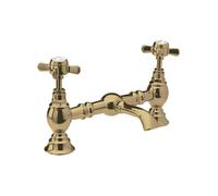 Traditional Bathroom Crosshead 2 Tap Hole Bridge Basin Mixer Tap - Brushed Brass
