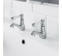 Traditional Bathroom Hot & Cold Twin Basin Taps Chrome Ceramic Lever Handles