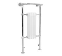 Traditional Bathroom Radiator 950mm x 480mm White Chrome Heated 4 Column Towel Rail Wall Floor Mounted Victorian Style Central Heating Warmer Carbon Steel FREE Cleaning Brush Fixing Kit & Brackets