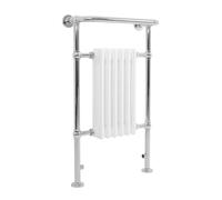 Traditional Bathroom Radiator 950mm x 570mm White Chrome Heated 4 Column Towel Rail Wall Floor Mounted Victorian Style Central Heating Warmer Carbon Steel FREE Cleaning Brush Fixing Kit & Brackets