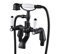 Traditional Bathtub Mixer Tap,Luckyhome Victorian Bath Shower Mixer Tap with Hand Held Shower（Black）