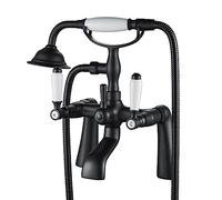 Traditional Bathtub Mixer Tap,Luckyhome Victorian Bath Shower Mixer Tap with Hand Held Shower Head Solid Brass Chrome Finish Filler Bath Tap（Black）