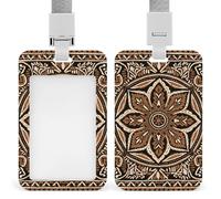 Traditional Batik Patterns Id Badge Holder with Breakaway Lanyard Abs Plastic Name Tag Holder Vertical Clear Front Window Push Slide Card Protector Gift for NurseTeacher Office Staff & Events