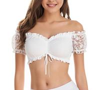 Traditional Bavarian Women's Casual T-Shirt Blouse with Hollow Out Design for Fashionable Outfits in Spring and Summer Cat T Shirt Women, White, M