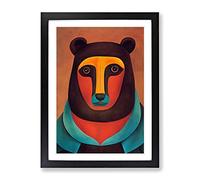 Traditional Bear Abstract Framed Wall Art Print A2 Black | Ready to Hang, Premium Gi Paper, Fade-Resistant Inks, Securely Packaged, UK Made